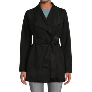Magaschoni Black Faux Suede Belted Open Front Jacket Wrap Coat NWT Medium